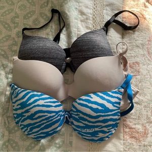 3 Pink Brand 32B push up bras (nude, black, blue)